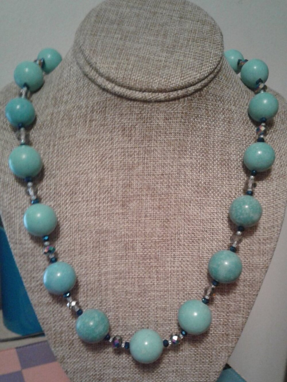 Jewelry Set HEAVY Turquoise Magnesite & Peacock AB Glass Necklace & Earrings